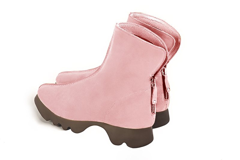 Light pink women's ankle boots with a zip at the back.. Rear view - Florence KOOIJMAN